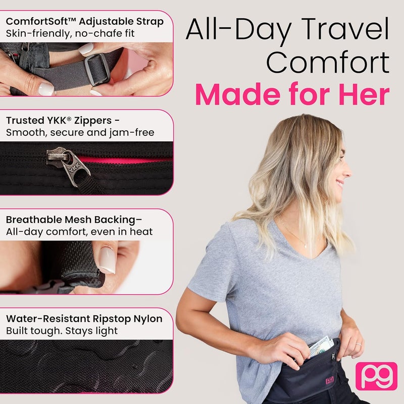 Peak Gear حزام نقود نسائي - حقيبة خفية للسفر حول الخصر للنساء | مانع RFID، حامل جواز سفر رفيع تحت الملابس مع جيب مجوهرات PeakCharm + 2 علامة استرداد ReturnMe™ - Image 4